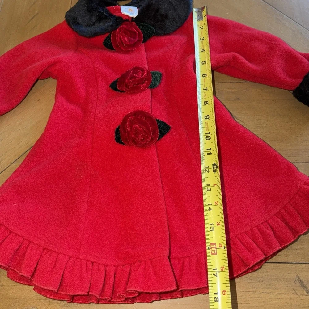 Starting Out Girls Red Dress Coat Matching Hat 18M Faux Fur Velvet Rose Holiday